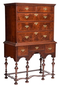The Whipple Family Salem William and Mary Figured Walnut High Chest of Drawers