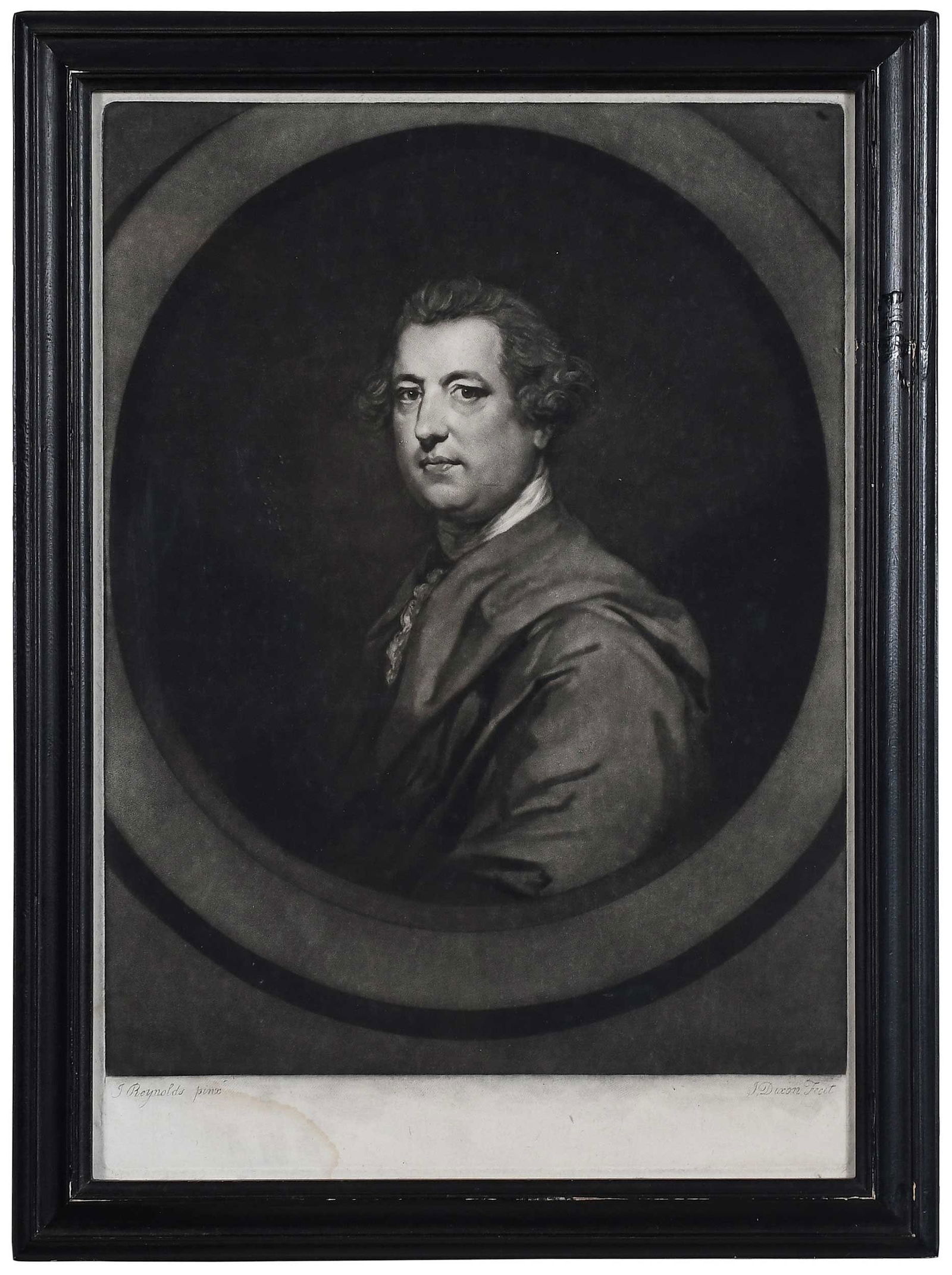Mezzotint After Sir Joshua Reynolds: (British, 1723-1792) The Right Honorable Charles Townsend, Esquire, Late Chancellor of the Exchequer, John Dixon, engraver, proof, mezzotint on paper, plate 15-3/4 x 10-7/8 in., black painted wood pri