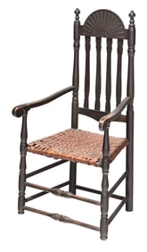 Rare New Hampshire William and Mary Fan Back Open Armchair