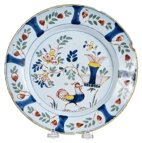 English Delft Polychrome Rooster Plate