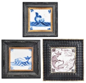 Three Framed English Delft Tiles