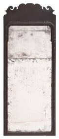 Queen Anne Mirror in Early Black Painted Surface and Distressed Mirror Plates