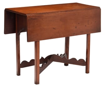 New England Chippendale Cherry Stretcher Base Pembroke Table