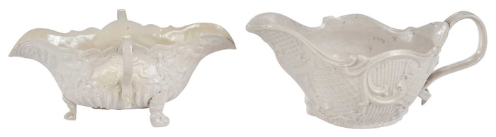Two Staffordshire White Salt Glazed Stoneware Sauce Boats