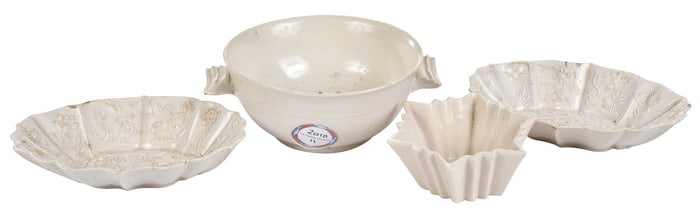 Four Staffordshire White Salt Glazed Dishes
