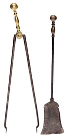 Two Early Brass and Iron Fire Tools