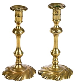 Pair of British Brass Swirl Base Candlesticks