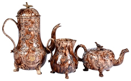 Three Whieldon Type Tortoiseshell Glazed Pottery Serving Pieces