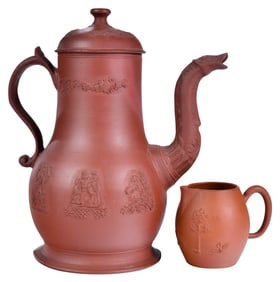 Staffordshire Dry Redware Coffee Pot and Pitcher