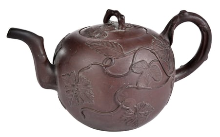 Redware Teapot with Relief Molded Vine Decoration