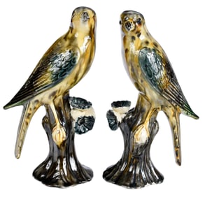 Exceptionally Rare Pair of Whieldon Type Staffordshire Pottery Birds