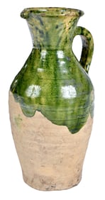 Early English Green Glazed Borderware Earthenware Jug