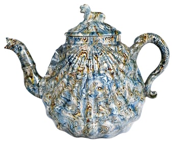 Staffordshire Solid Agateware Pecten Shell Teapot and Cover