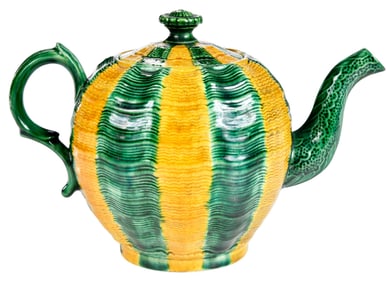 Staffordshire Creamware Melon Teapot and Cover