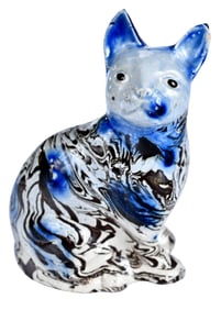 Staffordshire Salt Glazed Solid Agateware Seated Cat Figure