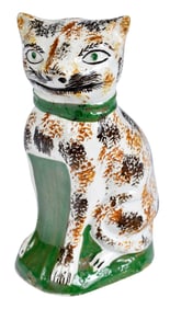Staffordshire Prattware Pottery Cat Figure