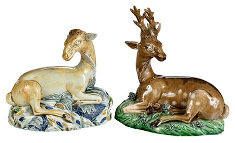 Pair of Ralph Wood Staffordshire Pottery Stag and Hind Figures
