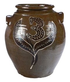 Fine Collin Rhodes Attributed Edgefield SC Decorated Stoneware Jar