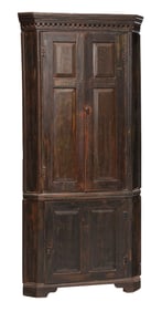 Georgia Attributed Green and Yellow Grain Painted Paneled Corner Cupboard