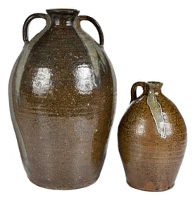 Two Decorated Catawba Valley North Carolina Stoneware Jugs