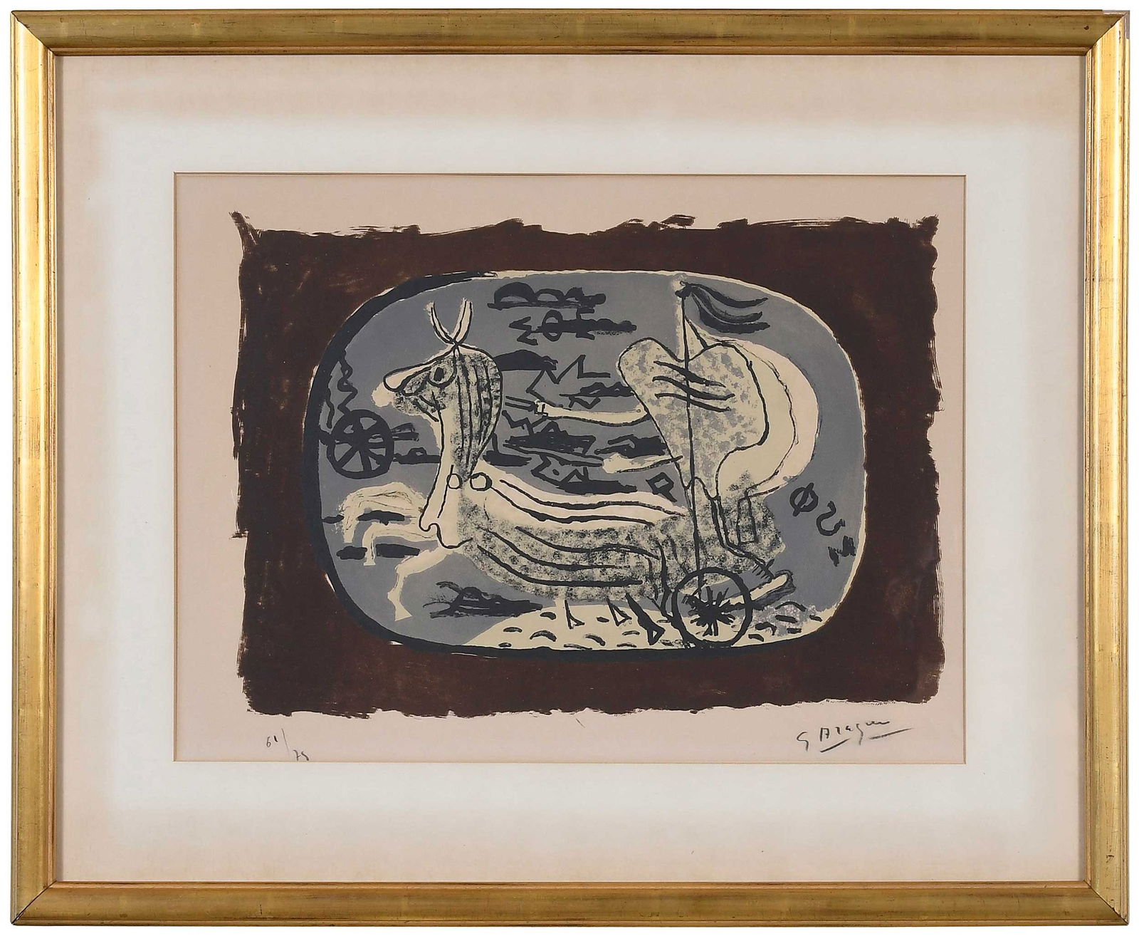 Georges Braque: (French, 1882-1963) Phaeton, Char 1, edition 61/75, 1945, signed lower right "G. Braque", Mourlot, Paris, printer, Daniel-Henry Kahnweiler, Paris, publisher, color lithograph on Arches paper, sheet 17