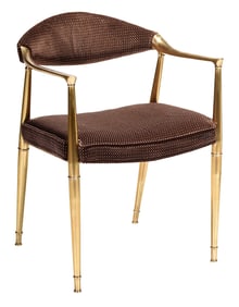 Mid-Century Modern Brass and Upholstered Open Armchair