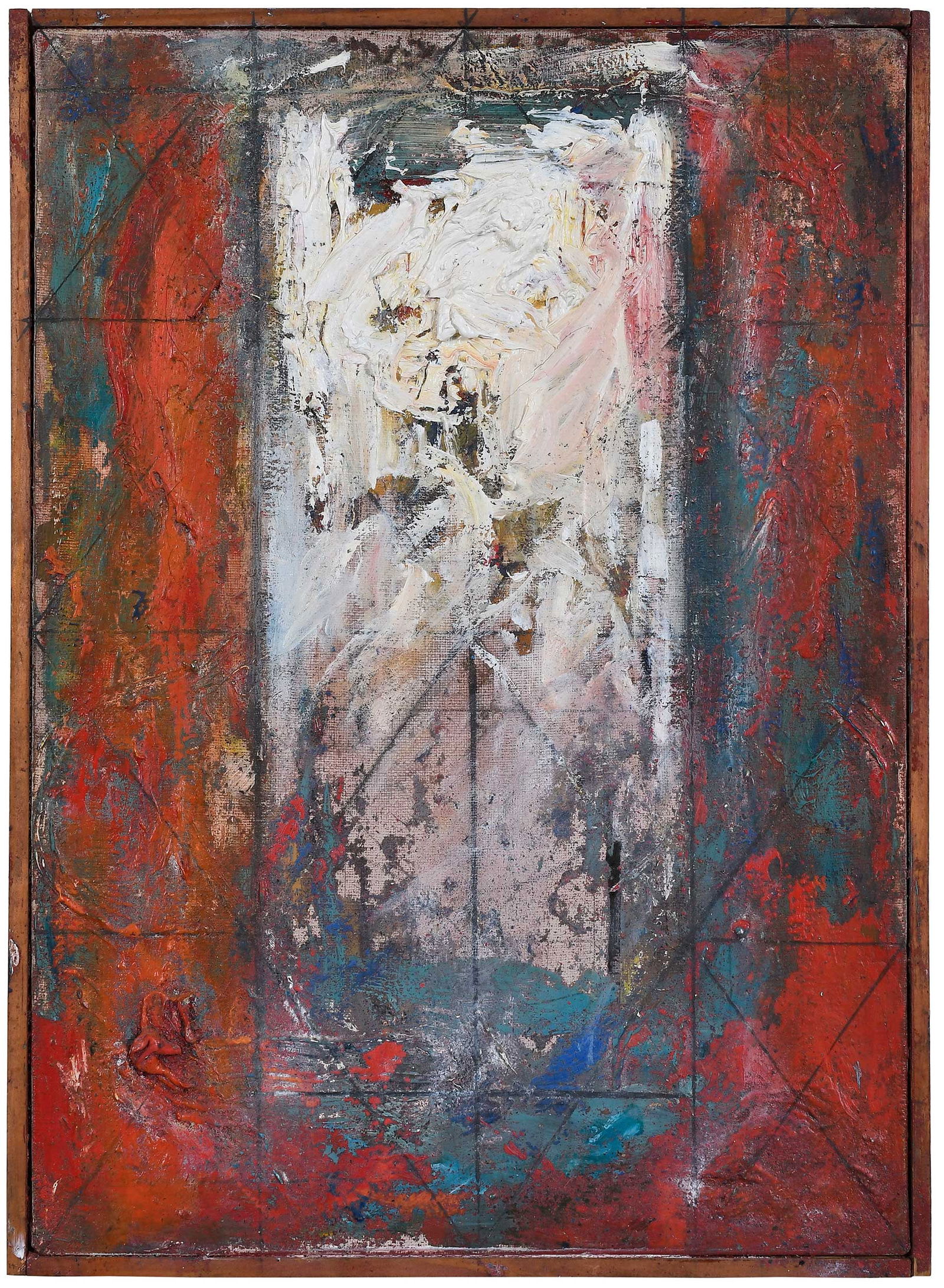 Jake Berthot: (New York/Connecticut 1939-2014) Allow It to be Given, 1995, abstract composition, signed verso "J. Berthot", dated and titled, oil on linen, 14 x 10 in.; lattice type frame, 14-1/2 x 10-5/8 x 1-3/8 i