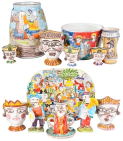 Collection of 13 Modern Italian Ceramic Table Objects, Giovanni De Simone