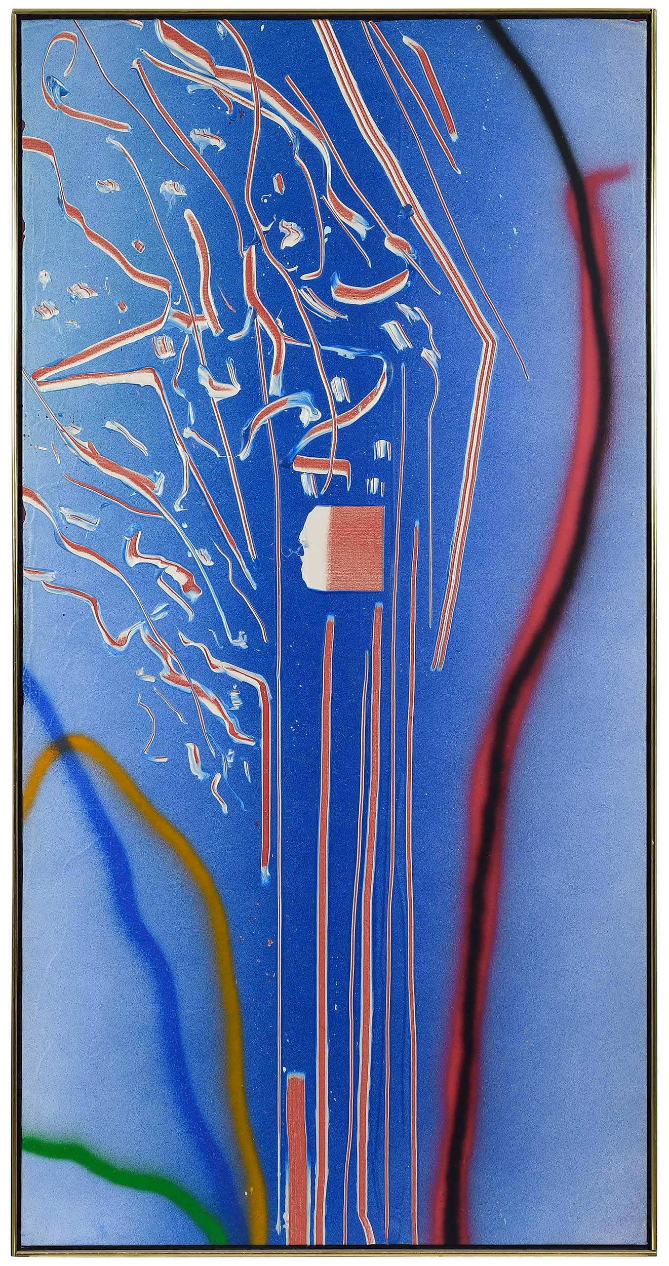 Dan Christensen: (New York/Nebraska, 1942-2007) Thunder Blue, 1985, signed and dated on canvas verso "Dan Christensen 1985", inscribed with title and medium verso stretcher, stained, painted, sprayed, and scraped acry