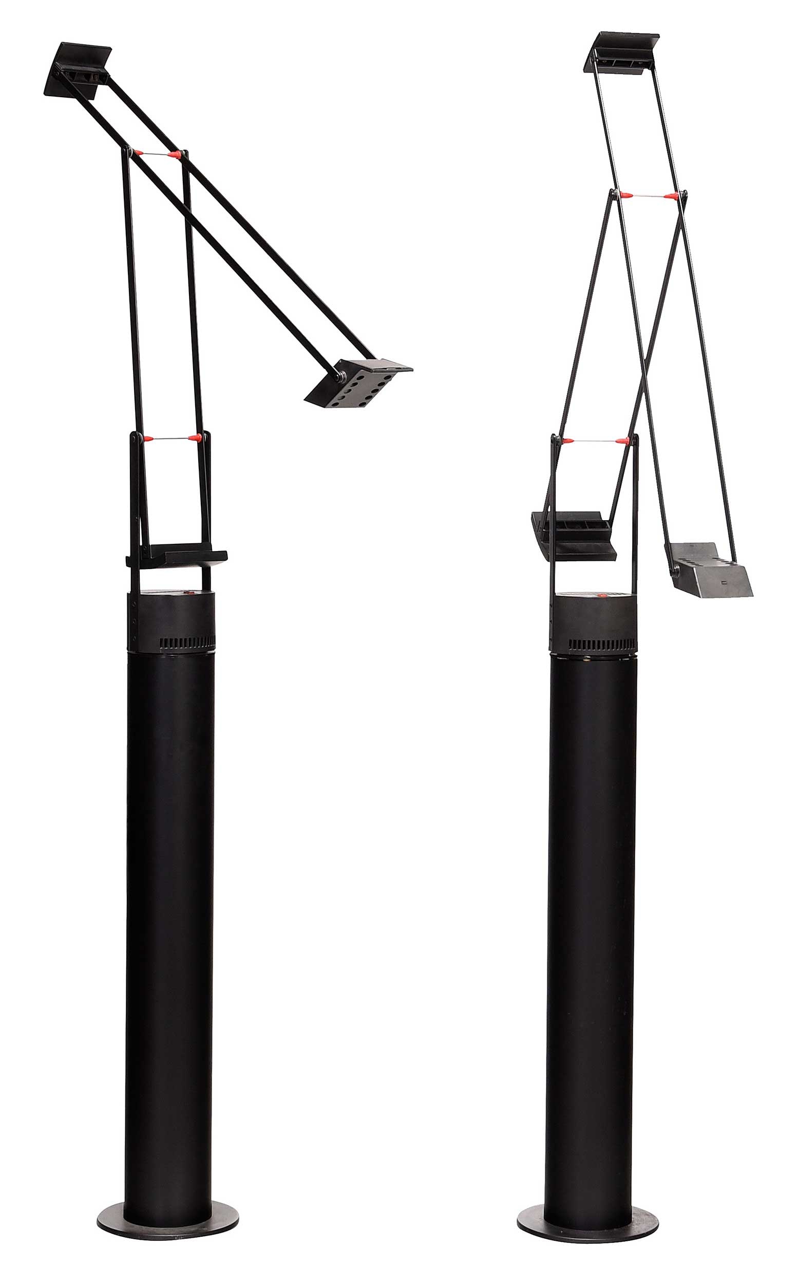 Richard Sapper for Artemide, Pair of Tizio Floor Lamps: (German, 1932-2015) plastic and metal construction, each approximately 60-1/2 x 4-3/4 x 7 when collapsed, wired for electricity, with box of spare parts Provenance: Artemide, New York, circa 1980s; Pr