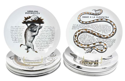 Set of Twelve Piero Fornasetti Recipe Porcelain Plates