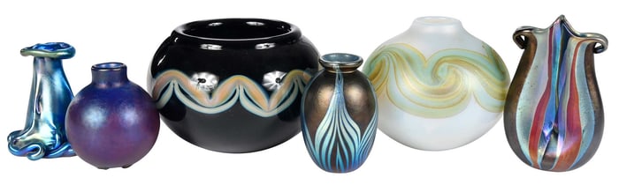 Six Mark Peiser Art Glass Vessels