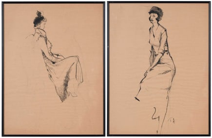 Thomas Downing, Pair of Figural Drawings