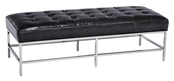 Mitchell Gold + Bob Williams Modern Tufted Gray Leather Ottoman