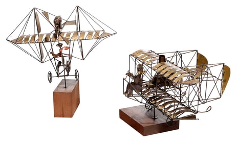 Two Mid Century Modern Flying Machine Sculptures