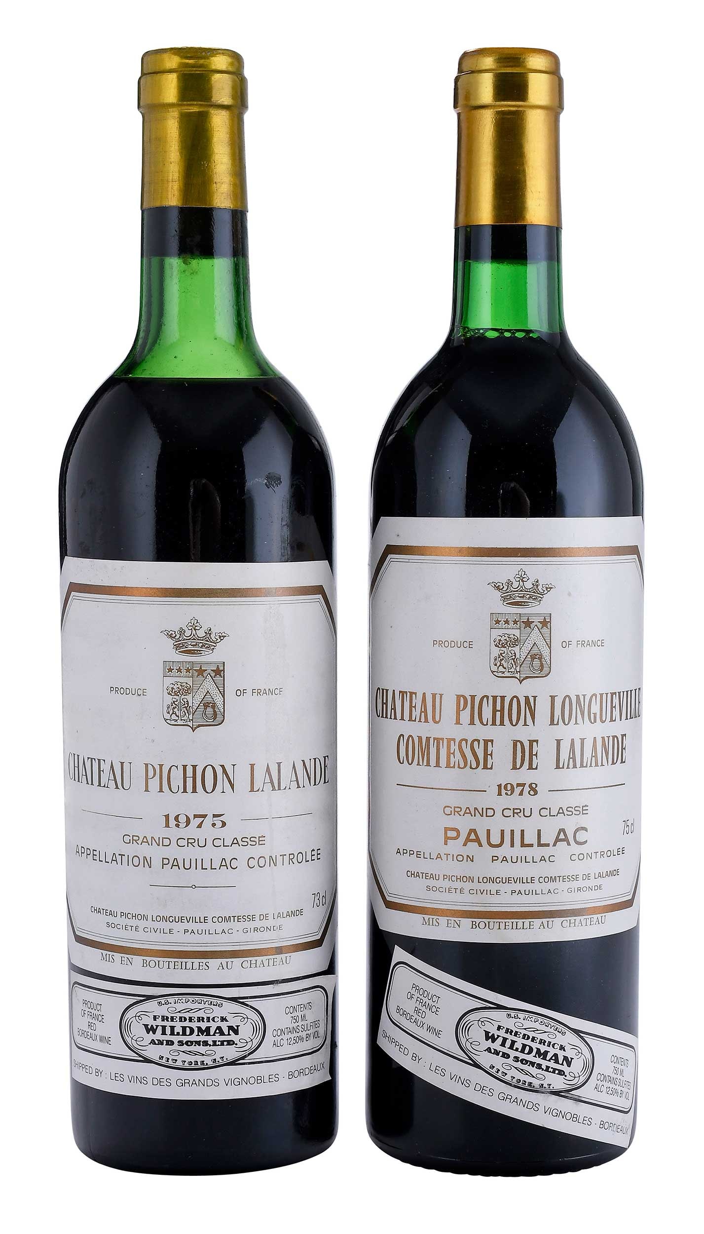 Two Bottles 1975 & 1978 Chateau Pinchon Longueville Comtesse de Lalande: Vintages 1975 and 1978, Pauillac, France, Red Bordeaux, 750 ml, alcohol 12.5% by volume Provenance: Private Nashville Collection Note: Please note purchases of wine and/or spirits are not available fo