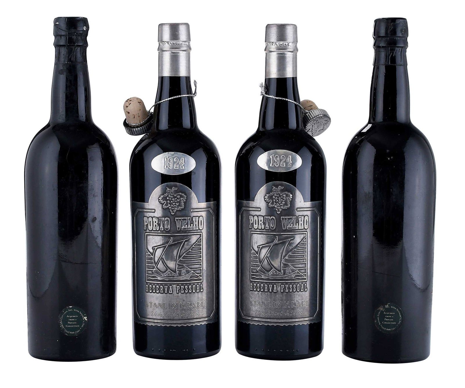 Four Bottles of Assorted Port, Cockburn's and Stanley M. Karp: two bottles Cockburn's, likely Vintage 1955, Portugal, 750 ml; two bottles Stanley M. Karp Porto Velho, Vintage 1924, Portugal, 740 ml Provenance: Private Collection Note: Please note purchases of win