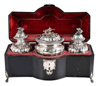 George III English Silver Caddy Set, Jonathan Swift