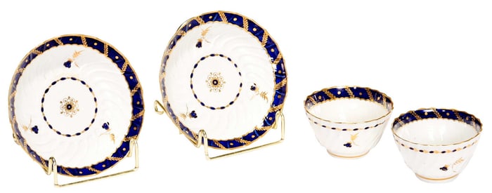 Pair of Flight Worcester Porcelain Tea Bowls and Matching Saucers, Dr. Wall Period