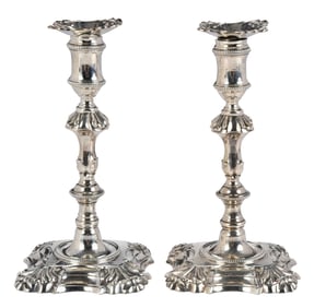 Pair of George III English Silver Tapersticks, William Cafe