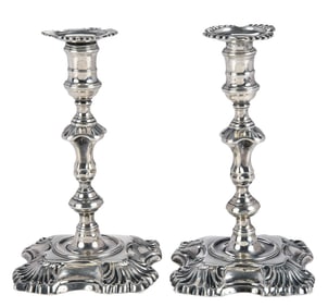 Pair of George II English Silver Tapersticks, John Cafe