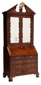 Fine George III Carved and Parcel-Gilt Mahogany Mirror Door Bookcase