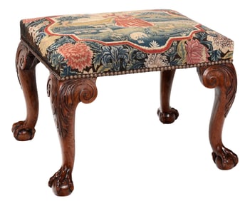 Giles Grendey Attributed George II Carved and Needlework Upholstered Footstool