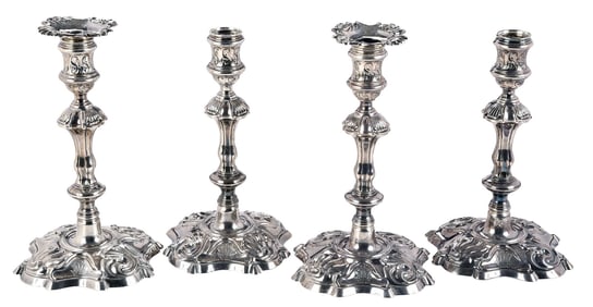 Set of Four English Silver Candlesticks