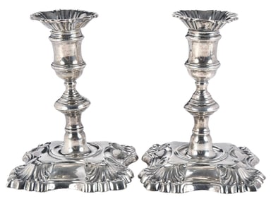 Two Similar George II English Silver Candlesticks