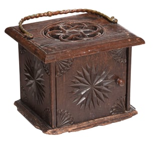 Dutch Carved Oak Brass Mounted Foot Warmer