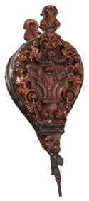 Fine Renaissance Carved Walnut and Leather Fireplace Bellows