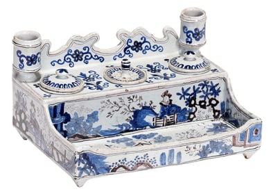 Rare Nevers Faience Blue and Manganese Inkstand