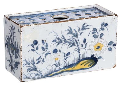 Rare English Delft Polychrome Flower Brick