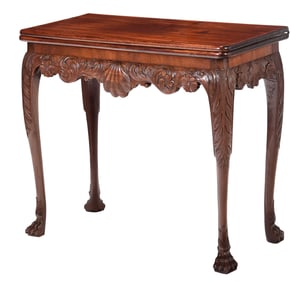 Irish George II Carved Shell Carved Mahogany Card Table